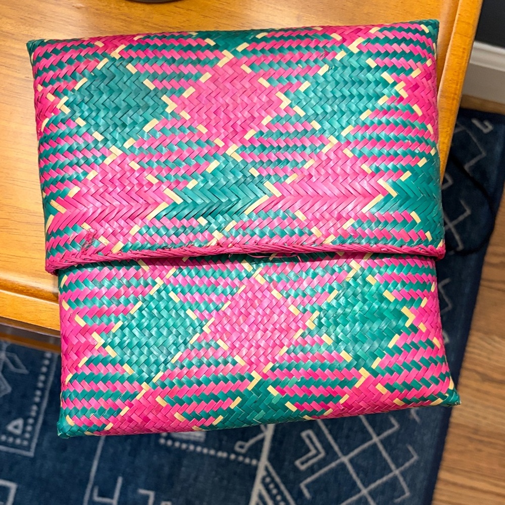 Woven Pink & Teal Diamond Clutch